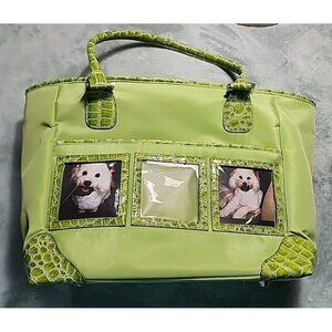 Braggables Green Shoulder Bag Photo Inserts Purse Faux Croc Leather Trim